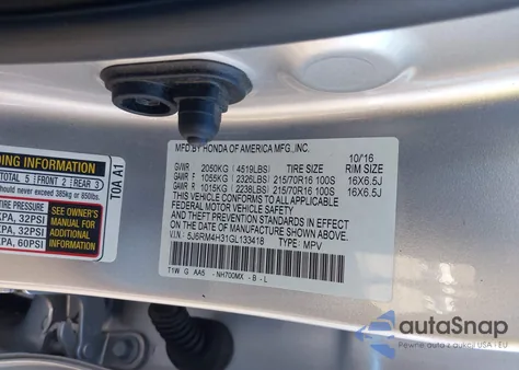 2016 Honda Cr-V Lx из США, поврежденный, VIN 5J6RM4H31GL133418